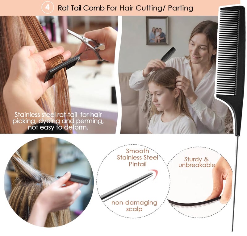 VITMOORY Hair Combs Set, Large Wide Tooth Comb, Rat Tail, Fine Tooth Comb For Women Men Fine Thick Curlys Wet Hair Styling Detangling Parting Cutting (5PCS) - Image 5